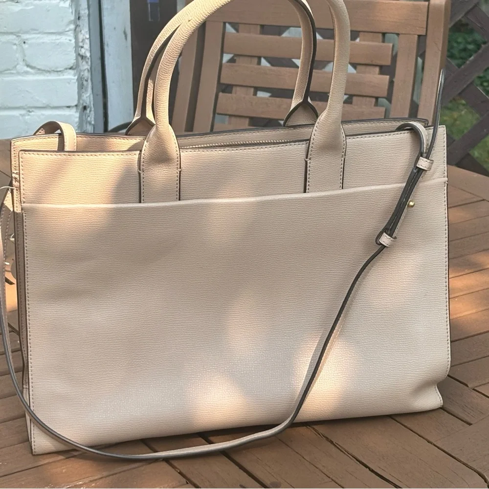 Tory Burch Blush Pebbled Leather Tote with Gold Logo